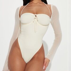 Cream mesh long sleeve bodysuit
